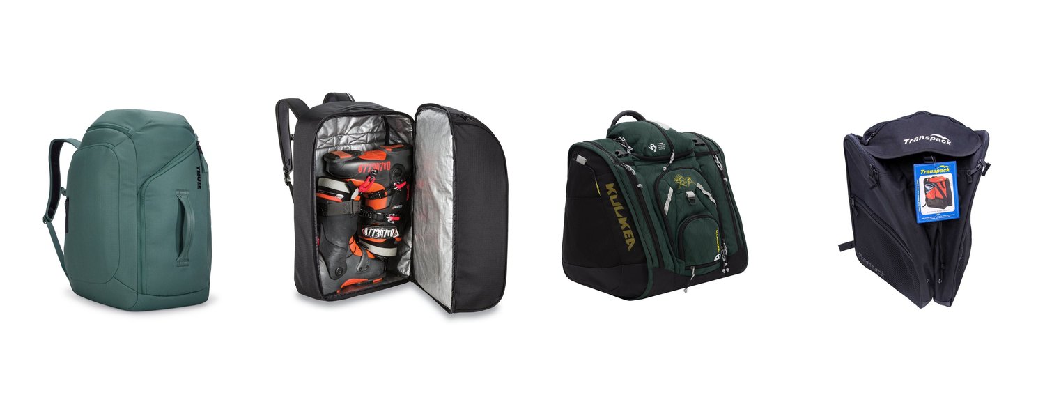 Product lineup: Thule RoundTrip Boot Backpack 60L, Dakine Boot Locker DLX 70L, Kulkea Boot Trekker, Transpack XT1