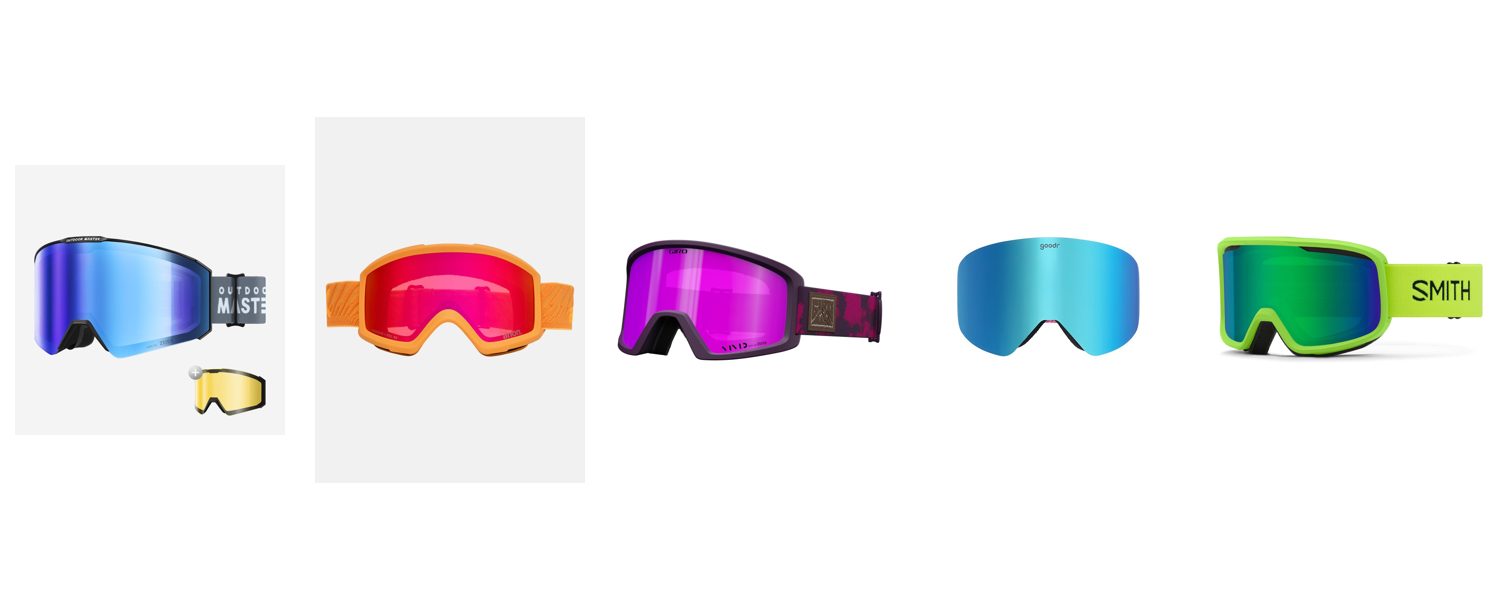 Product lineup: OutdoorMaster Falcon, Anon Helix 2.0, Giro Blok, Goodr Snow G, Smith Frontier