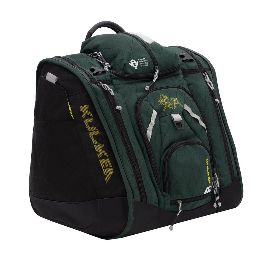 Kulkea Boot Trekker boot bag in hunter green with black side panels and yellow logo